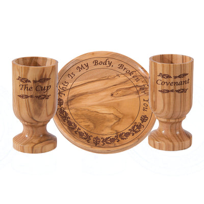 Olive Wood Plate and Cup Set