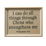 Framed text with Philippians 4:13 quote on a beige background