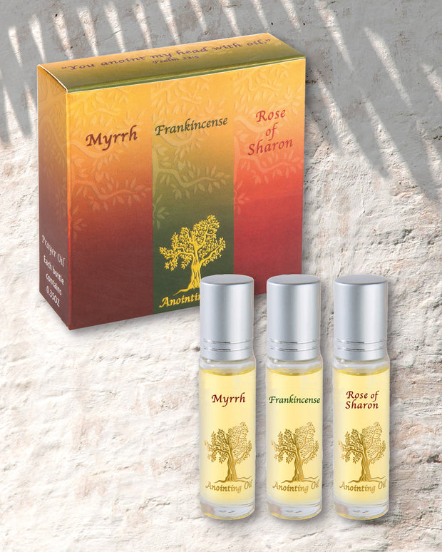 Set of Three Anointing Oils - Frankincense, Myrrh and Rose of Sharon