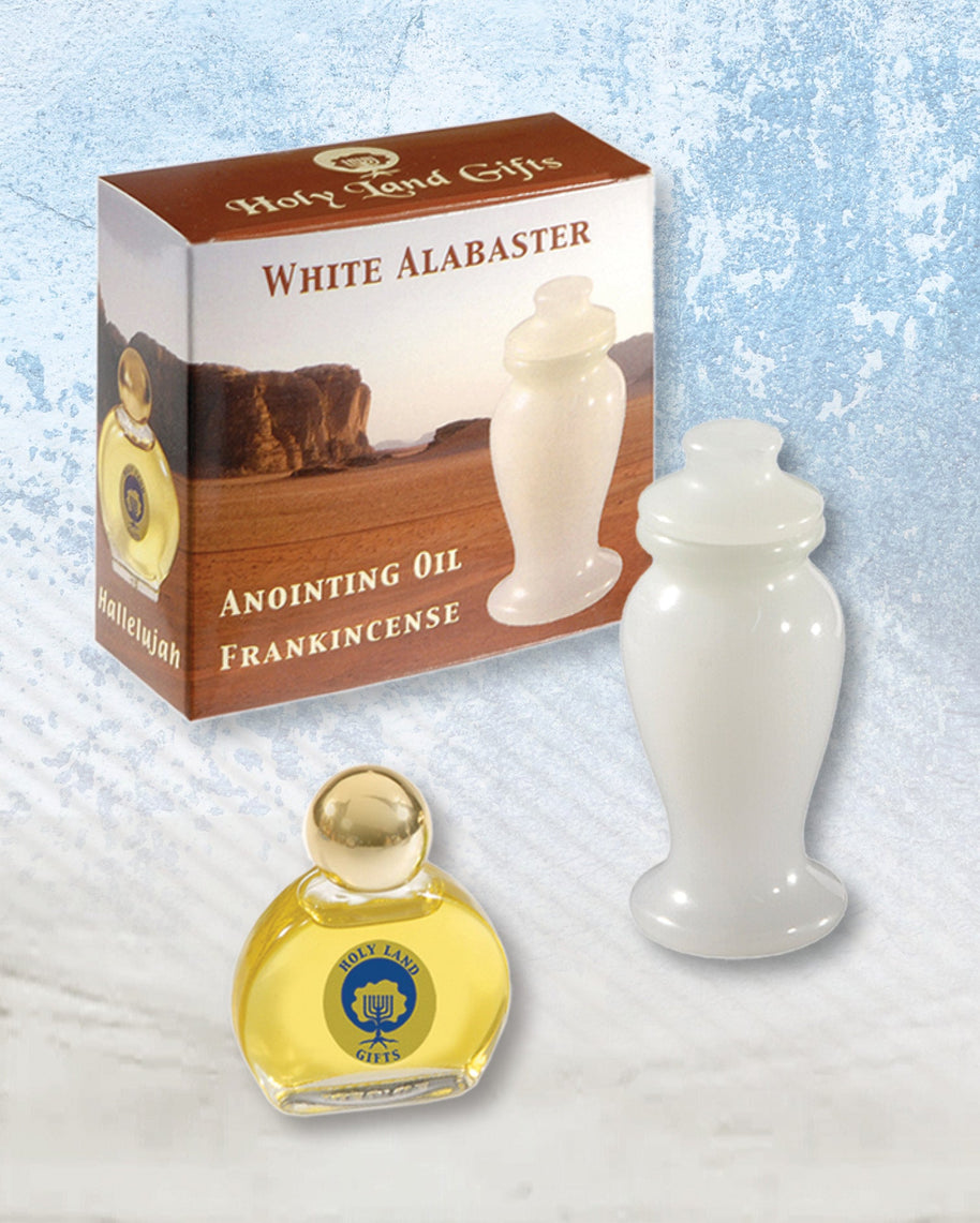 White Alabaster Jar and Frankincense Anointing Oil Replica Set