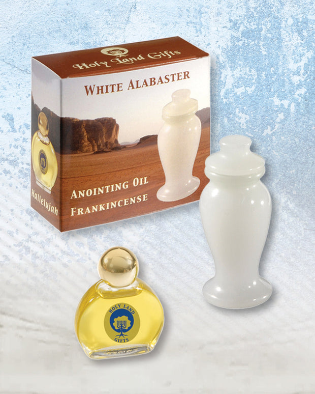 White Alabaster Jar and Frankincense Anointing Oil Replica Set
