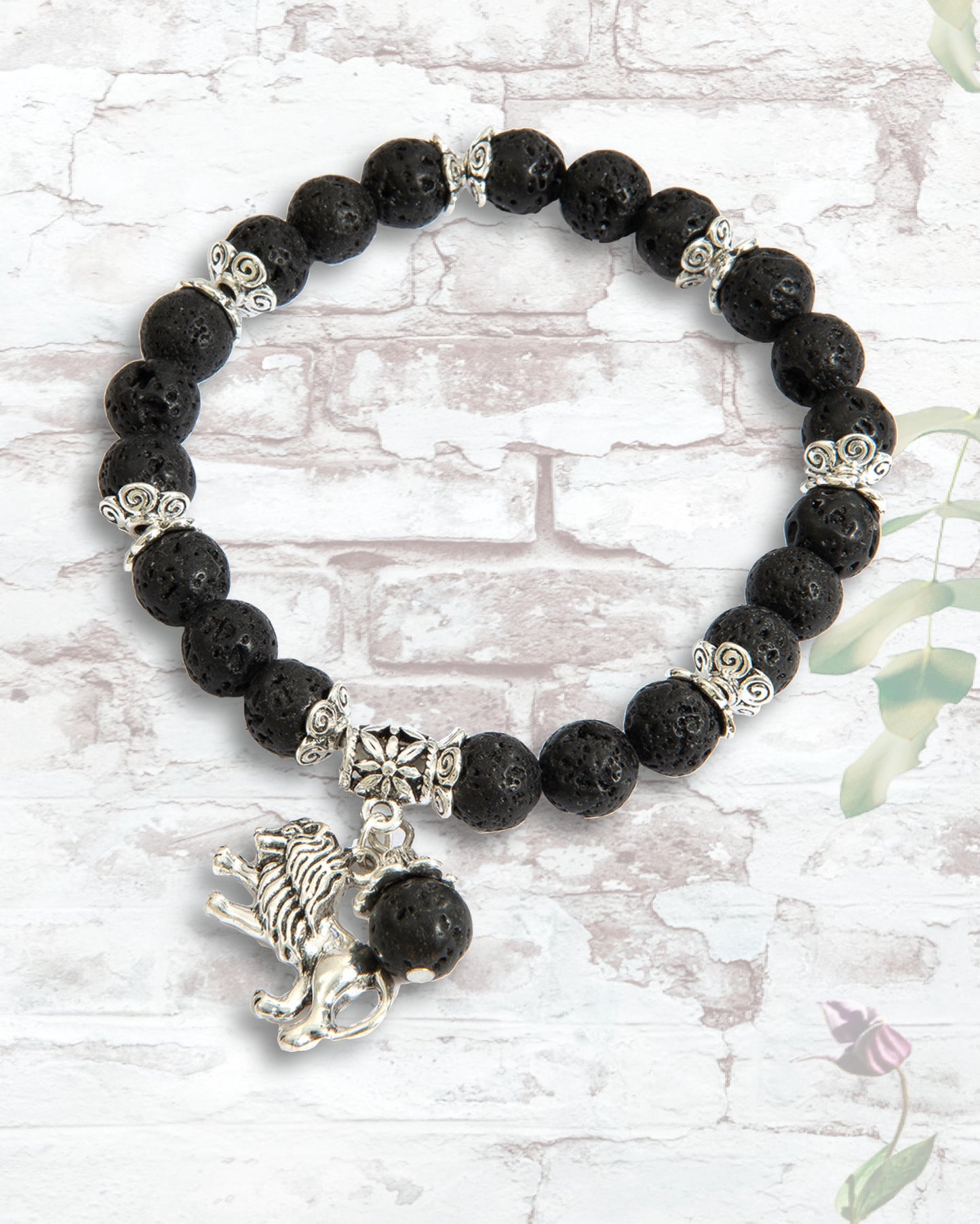 Lion of Judah Lava Bead Bracelet