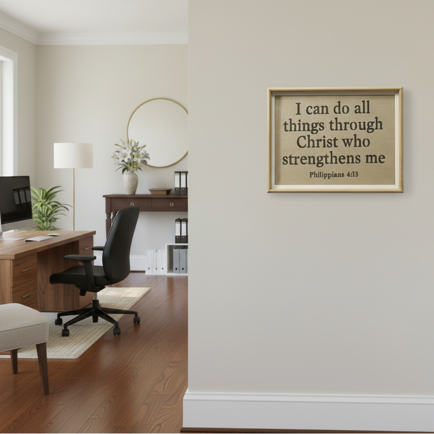 Philippians 4:13 Frame burlap background